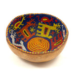 Mid-Century Traditional Huichol Beaded Gourd Bowl with Many Creatures