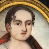 Early 19th Century Portrait Miniature of a Wonderfully Masculine Looking Young Woman with Red Shawl on Bone