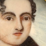Early 19th Century Portrait Miniature of a Wonderfully Masculine Looking Young Woman with Red Shawl on Bone