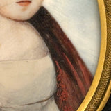 Early 19th Century Portrait Miniature of a Wonderfully Masculine Looking Young Woman with Red Shawl on Bone