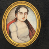 Early 19th Century Portrait Miniature of a Wonderfully Masculine Looking Young Woman with Red Shawl on Bone