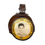 Very Young Goodyear Tire and Rubber Co. Worker's Photo ID Badge on Leather Mount, As Found