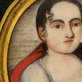 Early 19th Century Portrait Miniature of a Wonderfully Masculine Looking Young Woman with Red Shawl on Bone