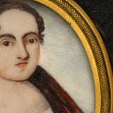 Early 19th Century Portrait Miniature of a Wonderfully Masculine Looking Young Woman with Red Shawl on Bone