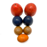 Colorful Set of Treen Nesting Eggs with Best Red Patina