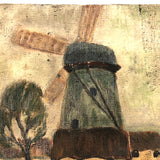Sweet Old Small Oil on Board Dutch Landscape with Windmill Painting