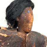 c. Late 19th Century Hand-carved Indigenous Folk Art Doll with Turned Head and Leather and Wool Scrap Clothing