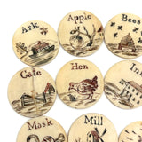 London Plaything, C. 1810s Double Sided Bone Alphabet (Mixed) Set with Letters and Pictures in Original Bone Case