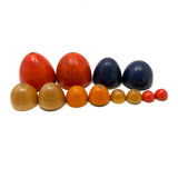 Colorful Set of Treen Nesting Eggs with Best Red Patina