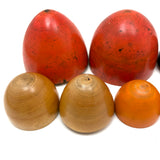Colorful Set of Treen Nesting Eggs with Best Red Patina