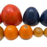 Colorful Set of Treen Nesting Eggs with Best Red Patina