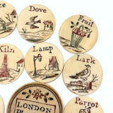 London Plaything, C. 1810s Double Sided Bone Alphabet (Mixed) Set with Letters and Pictures in Original Bone Case