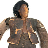 c. Late 19th Century Hand-carved Indigenous Folk Art Doll with Turned Head and Leather and Wool Scrap Clothing