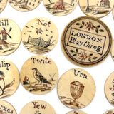 London Plaything, C. 1810s Double Sided Bone Alphabet (Mixed) Set with Letters and Pictures in Original Bone Case