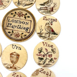 London Plaything, C. 1810s Double Sided Bone Alphabet (Mixed) Set with Letters and Pictures in Original Bone Case