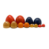 Colorful Set of Treen Nesting Eggs with Best Red Patina