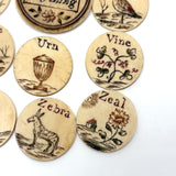 London Plaything, C. 1810s Double Sided Bone Alphabet (Mixed) Set with Letters and Pictures in Original Bone Case