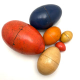 Colorful Set of Treen Nesting Eggs with Best Red Patina