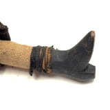 c. Late 19th Century Hand-carved Indigenous Folk Art Doll with Turned Head and Leather and Wool Scrap Clothing