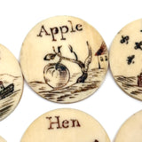 London Plaything, C. 1810s Double Sided Bone Alphabet (Mixed) Set with Letters and Pictures in Original Bone Case