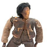 c. Late 19th Century Hand-carved Indigenous Folk Art Doll with Turned Head and Leather and Wool Scrap Clothing