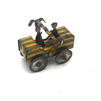 Early 20th C. Penny Toy Striped Car with Pair of Figures