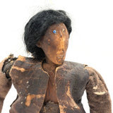 c. Late 19th Century Hand-carved Indigenous Folk Art Doll with Turned Head and Leather and Wool Scrap Clothing