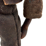 c. Late 19th Century Hand-carved Indigenous Folk Art Doll with Turned Head and Leather and Wool Scrap Clothing