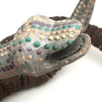 SOLD Old Folk Art Bottle Cap Snake with Carved Wood Head and Tail and Polka Dots