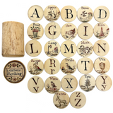 London Plaything, C. 1810s Double Sided Bone Alphabet (Mixed) Set with Letters and Pictures in Original Bone Case