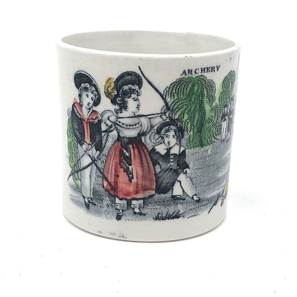 Archery (The Archeress), c. 1830-40s Staffordshire Child's Mug