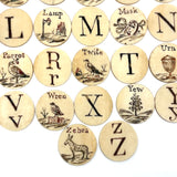 London Plaything, C. 1810s Double Sided Bone Alphabet (Mixed) Set with Letters and Pictures in Original Bone Case