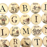 London Plaything, C. 1810s Double Sided Bone Alphabet (Mixed) Set with Letters and Pictures in Original Bone Case