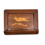 Sweet Little Antique Book Shaped Secret Opening Box with Inlaid Bird