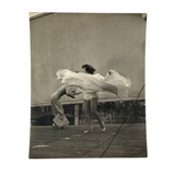 Twirling and Bending, Wonderful c. 1940s Snapshot of Two USO Dancers with View of Trees Behind