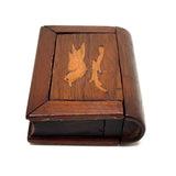 Sweet Little Antique Book Shaped Secret Opening Box with Inlaid Bird