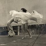 Twirling and Bending, Wonderful c. 1940s Snapshot of Two USO Dancers with View of Trees Behind