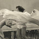 Twirling and Bending, Wonderful c. 1940s Snapshot of Two USO Dancers with View of Trees Behind