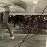 Twirling and Bending, Wonderful c. 1940s Snapshot of Two USO Dancers with View of Trees Behind