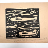 Planes, Excellent c. 1940s Woodcut by Donald Pritchett, Age 13