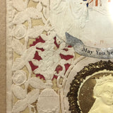 May You Be Happy, 19th C. Paper Lace Love Token Under Glass