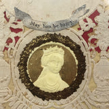 May You Be Happy, 19th C. Paper Lace Love Token Under Glass
