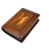 Sweet Little Antique Book Shaped Secret Opening Box with Inlaid Bird