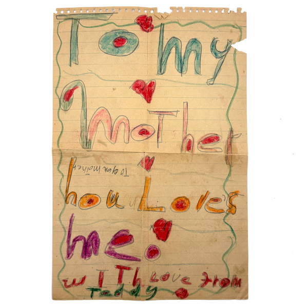 To My Mother Hou Loves Me, From Teddy, Sweet Old Double-sided Crayoned Note