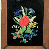 19th Century Folk Art Reverse Glass Tinsel Painting of Flower Bouquet in Great Original Frame
