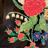 19th Century Folk Art Reverse Glass Tinsel Painting of Flower Bouquet in Great Original Frame