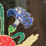 19th Century Folk Art Reverse Glass Tinsel Painting of Flower Bouquet in Great Original Frame