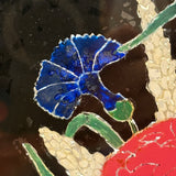 19th Century Folk Art Reverse Glass Tinsel Painting of Flower Bouquet in Great Original Frame