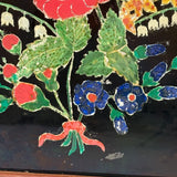 19th Century Folk Art Reverse Glass Tinsel Painting of Flower Bouquet in Great Original Frame