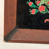 19th Century Folk Art Reverse Glass Tinsel Painting of Flower Bouquet in Great Original Frame